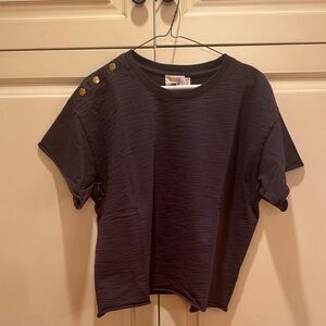 Nation LTD gray shirt with gold buttons